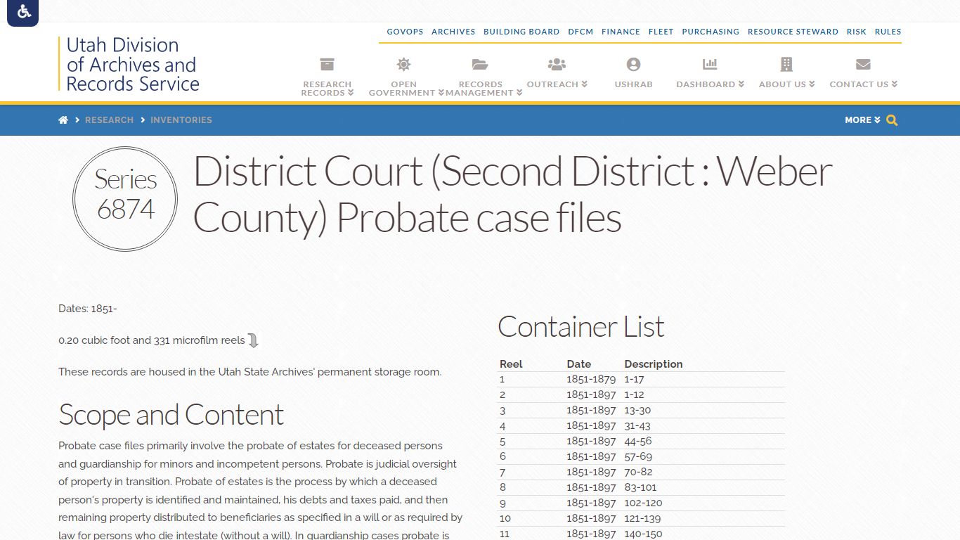 District Court (Second District : Weber County) Probate case files - Utah